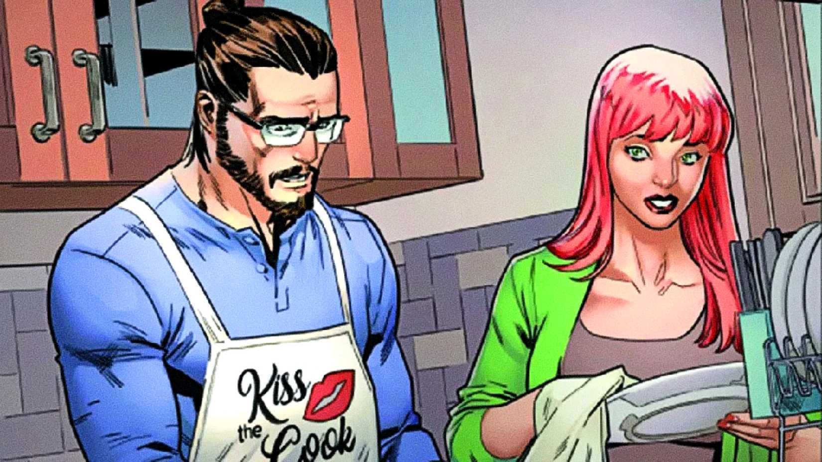 Mary Jane e Paul Rabin lavando louça juntos