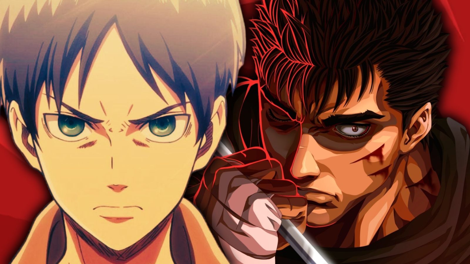Eren Yeager e Guts em imagem temática de vingança