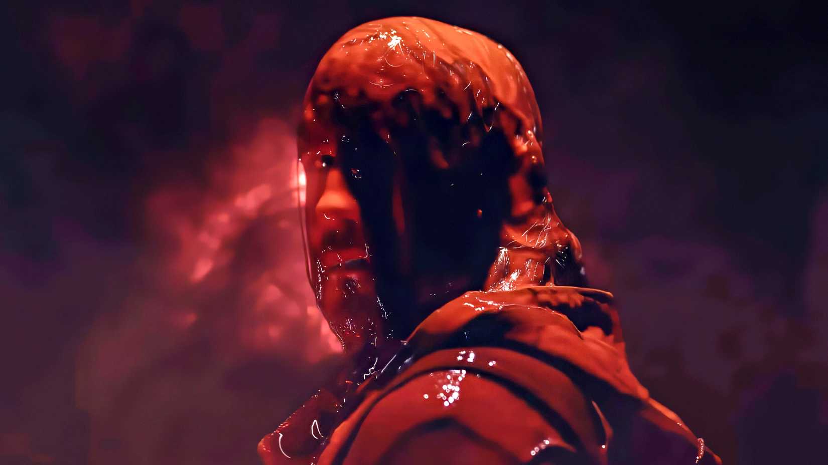 Markiplier olhando para a câmera coberto de gosma em Iron Lung