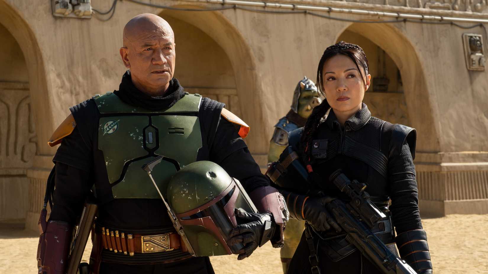 Boba Fett e Ming-Na Wen em The Book of Boba Fett
