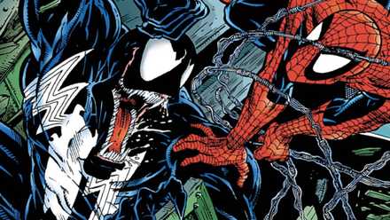 Homem-Aranha e Venom em arte de quadrinhos