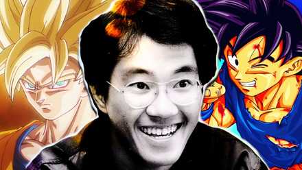 Akira Toriyama com Goku e Super Saiyajin Goku