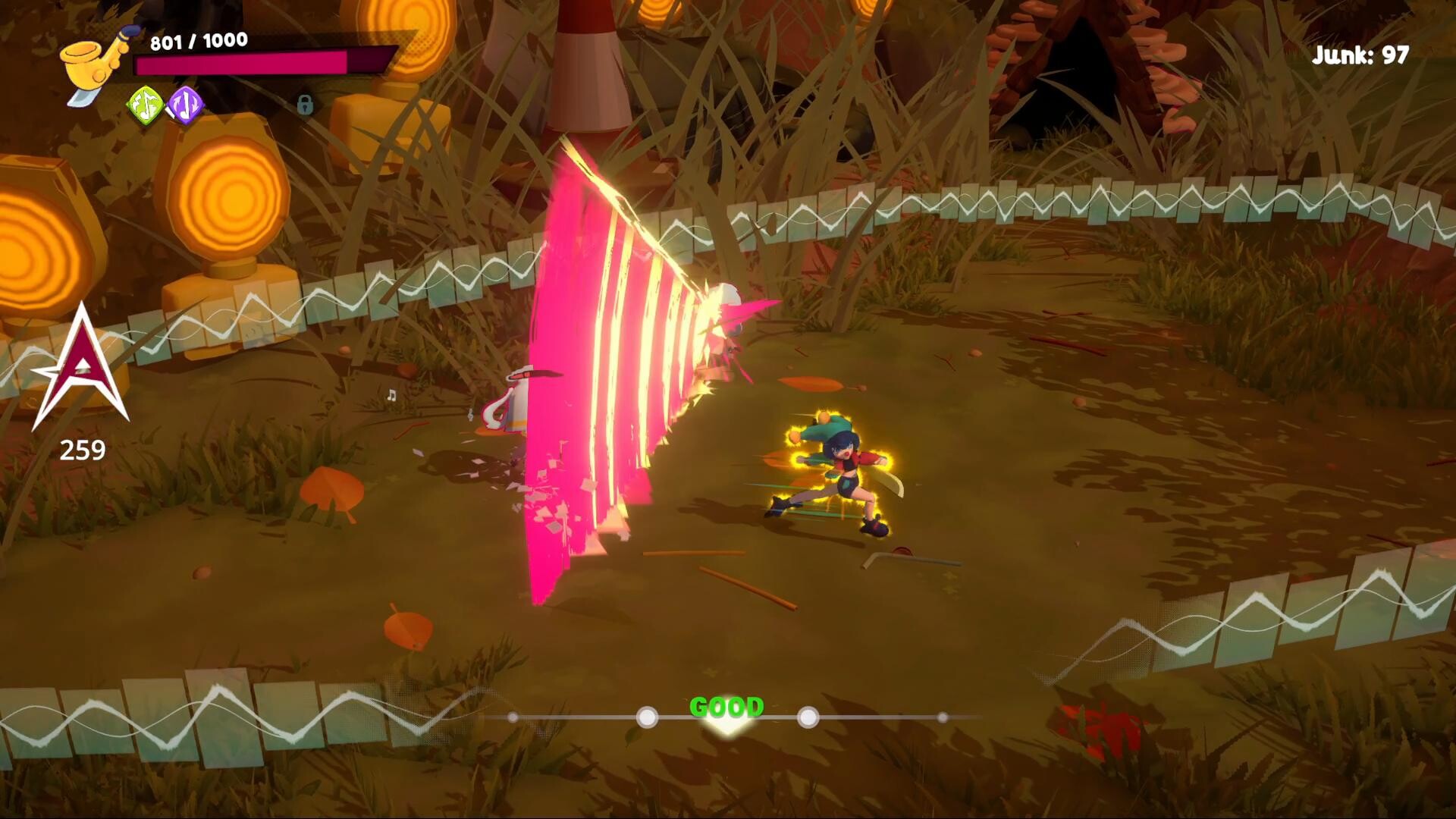 Combate no ritmo em Alpha Nomos